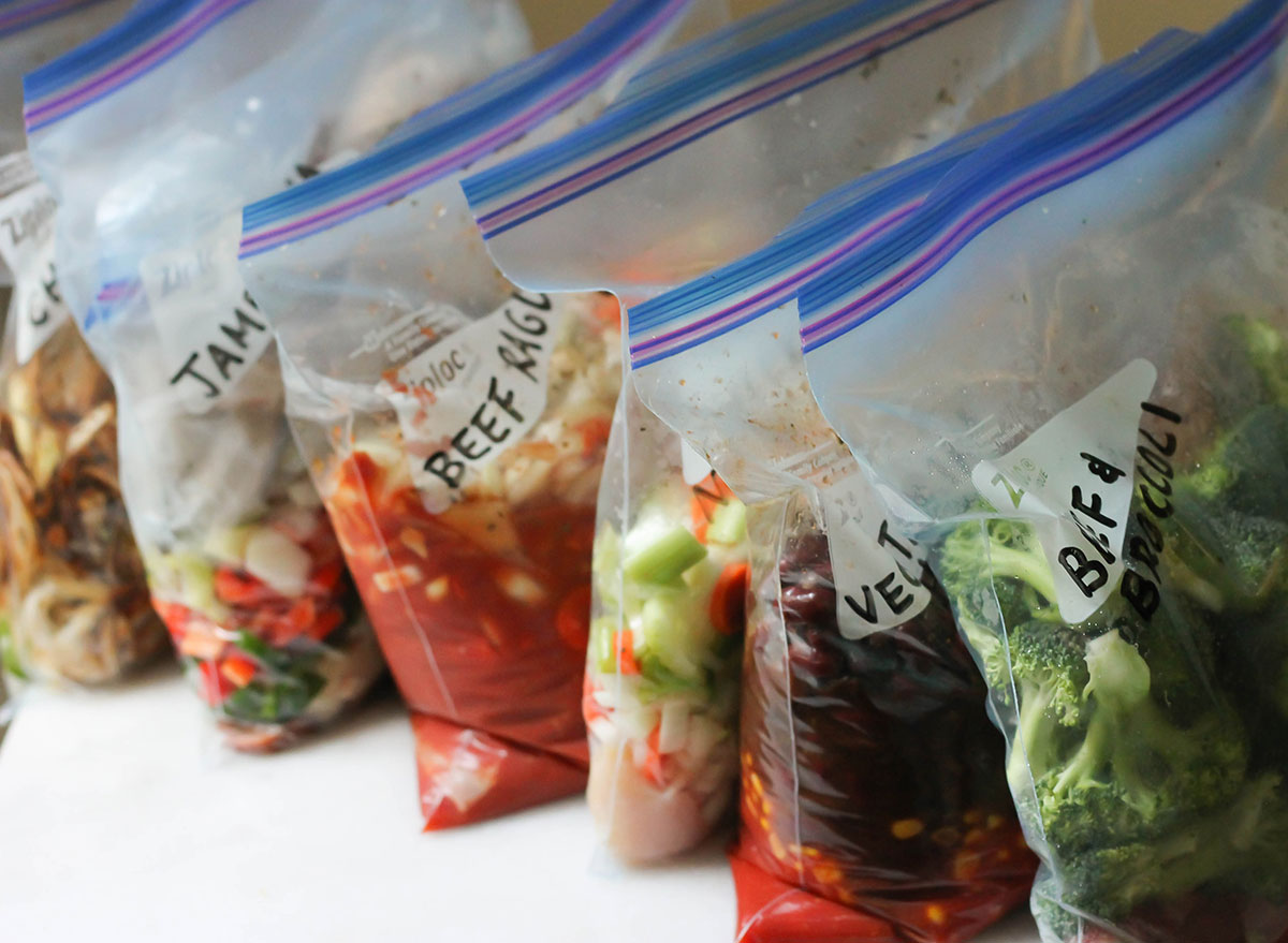 Crock pot freezer meals in freezer bags ready for the slow cooker