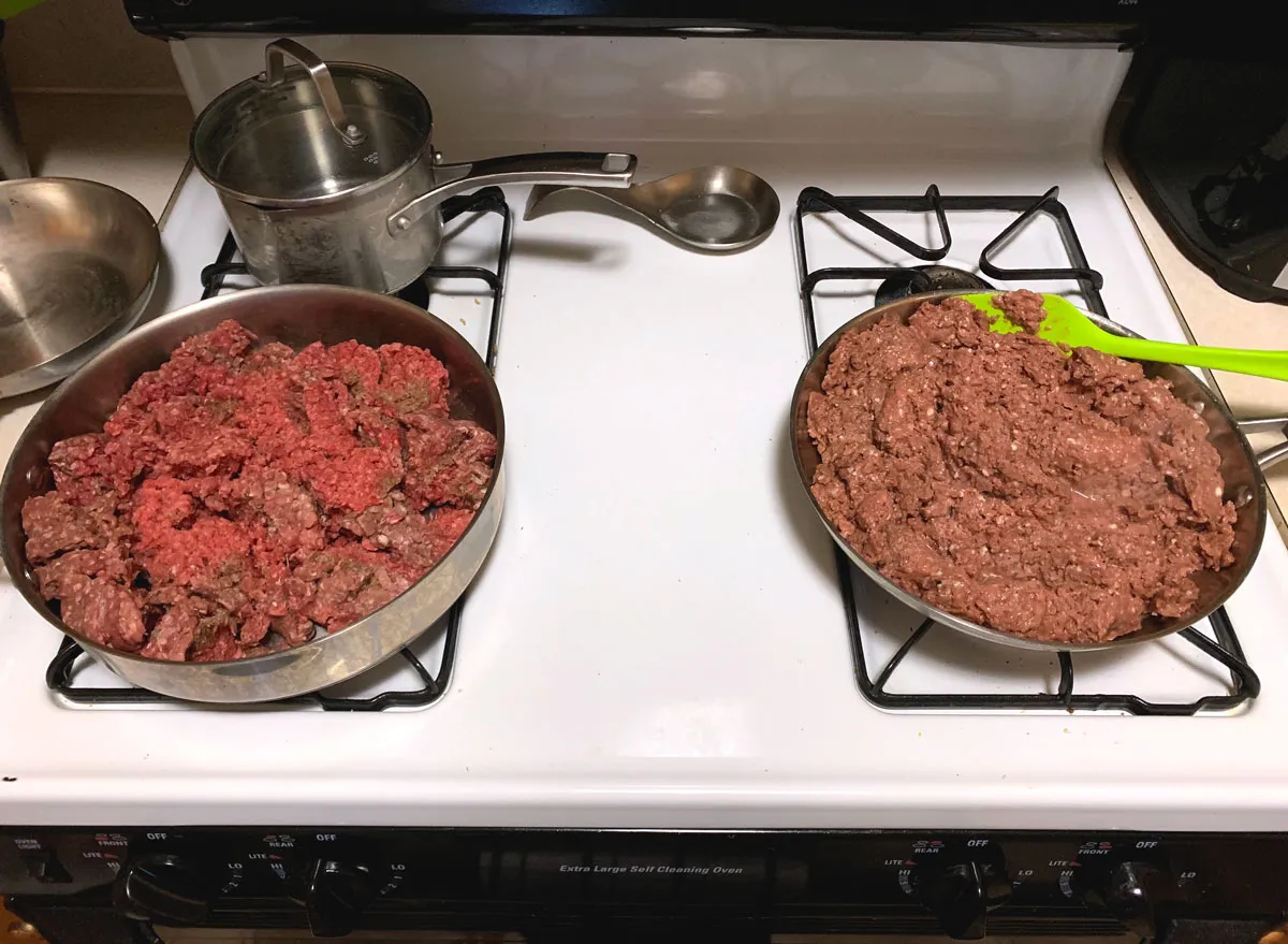 Ground beef cooking vs beyond meat plant based ground beef