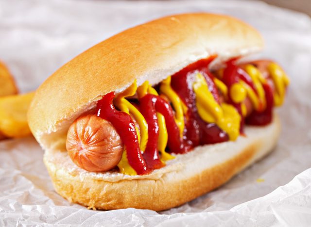 hot dog with ketchup and mustard