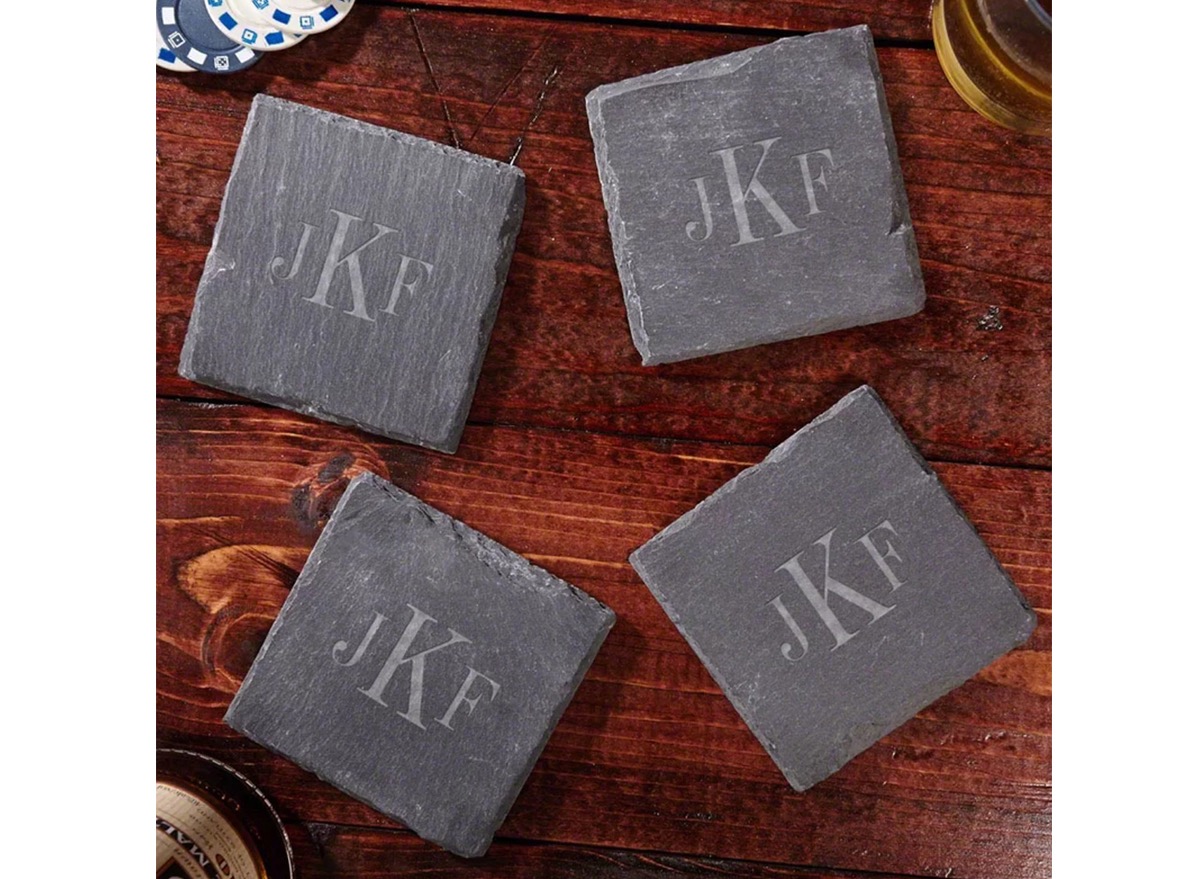 monogrammed slate coasters, monogrammed kitchen accessories