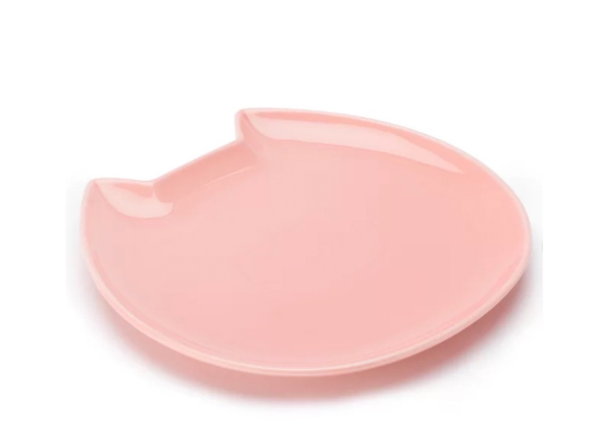 pink dessert plate with cat ears, millennial pink kitchen accessories