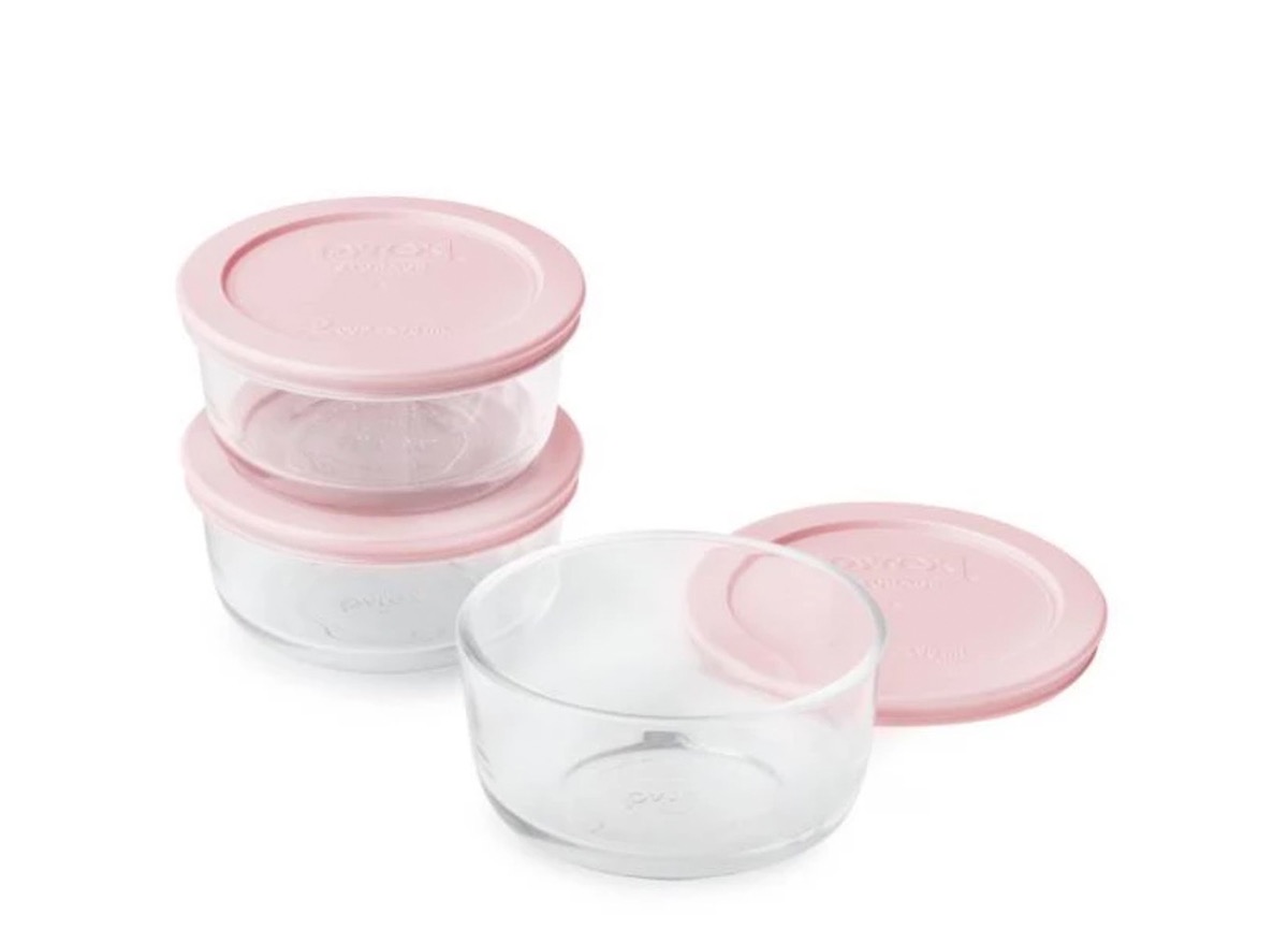 pyrex bowls with pink lids, millennial pink kitchen accessories