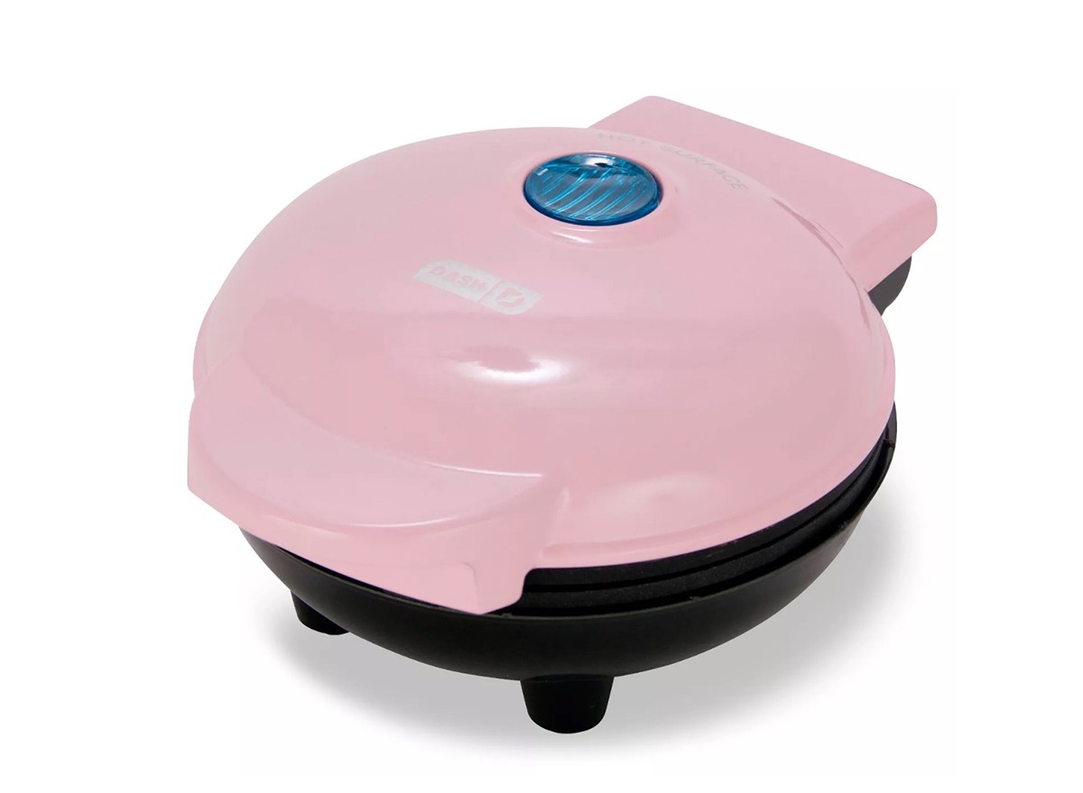 pink waffle maker on white background, millennial pink kitchen accessories