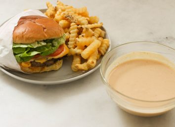 Shake shack sauce recipe with copycat burger and crinkle cut fries