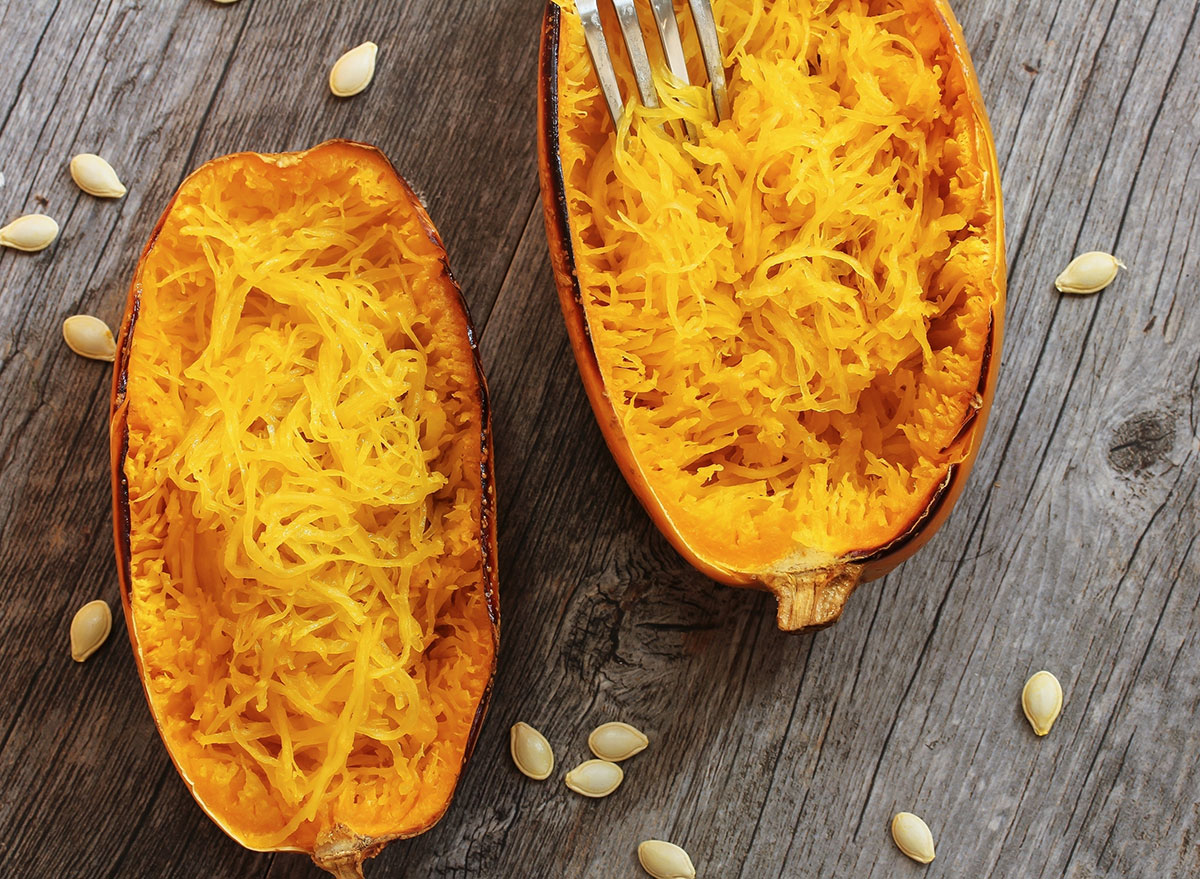 spaghetti squash two half slices shredded