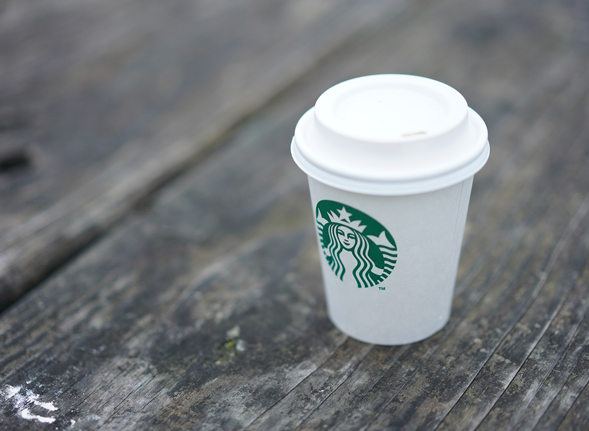 Starbucks short disposable cup on a table