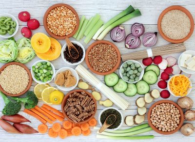 Foods on a table for a macrobiotic diet