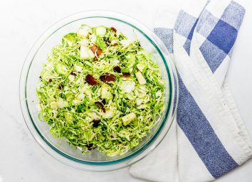 Brussels sprouts shredded in a bowl for the whole30 diet