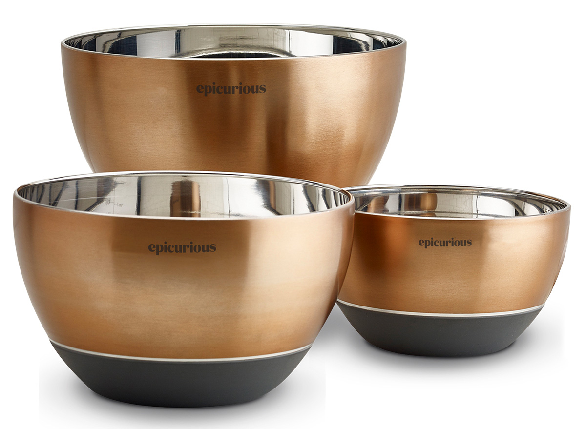 stainless steel gold and black mixing bowls 