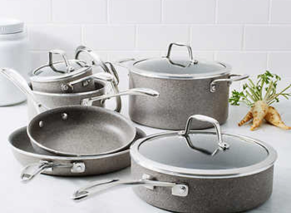set of gray pots and pans