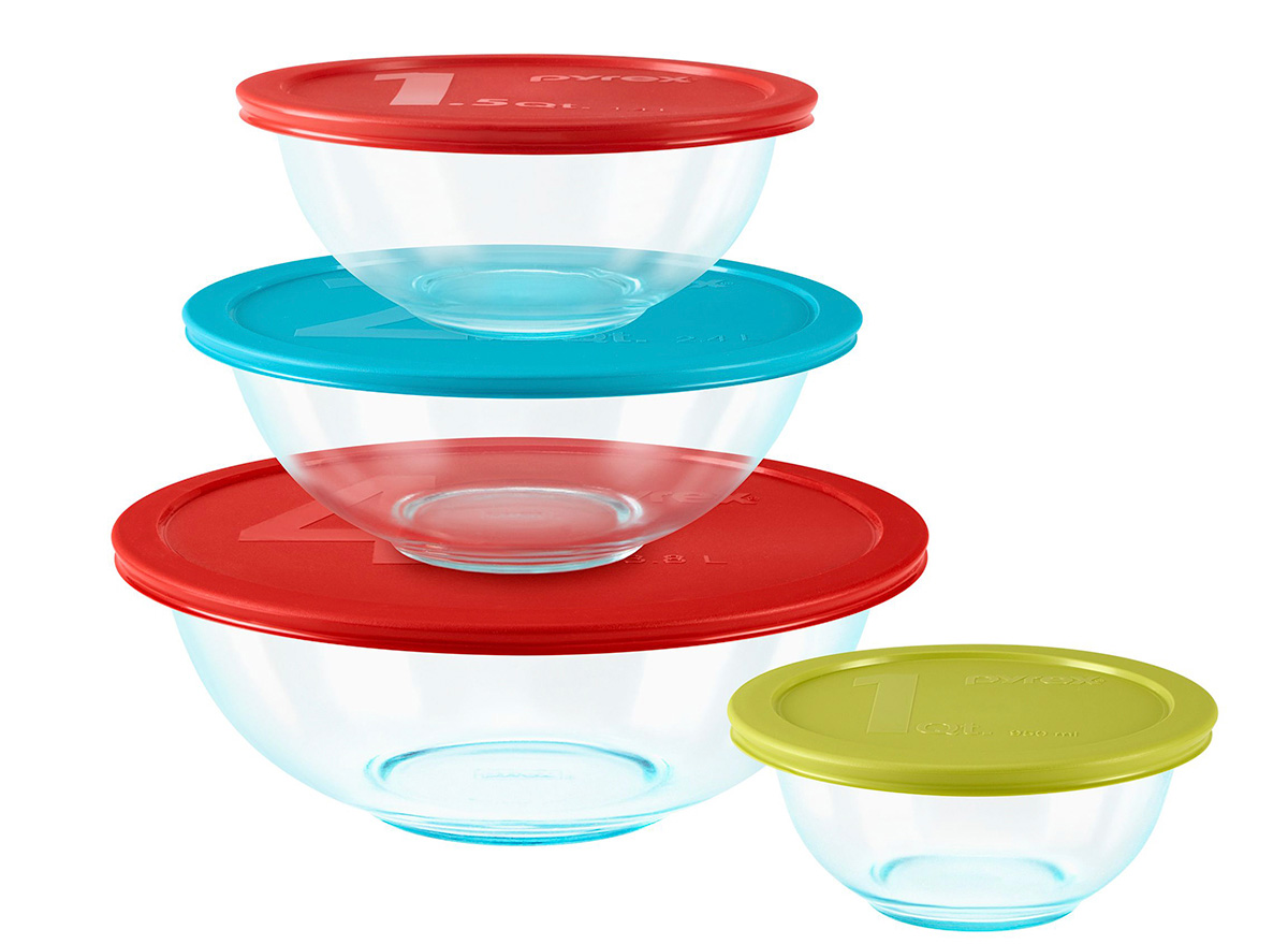 mixing bowls with colorful lids