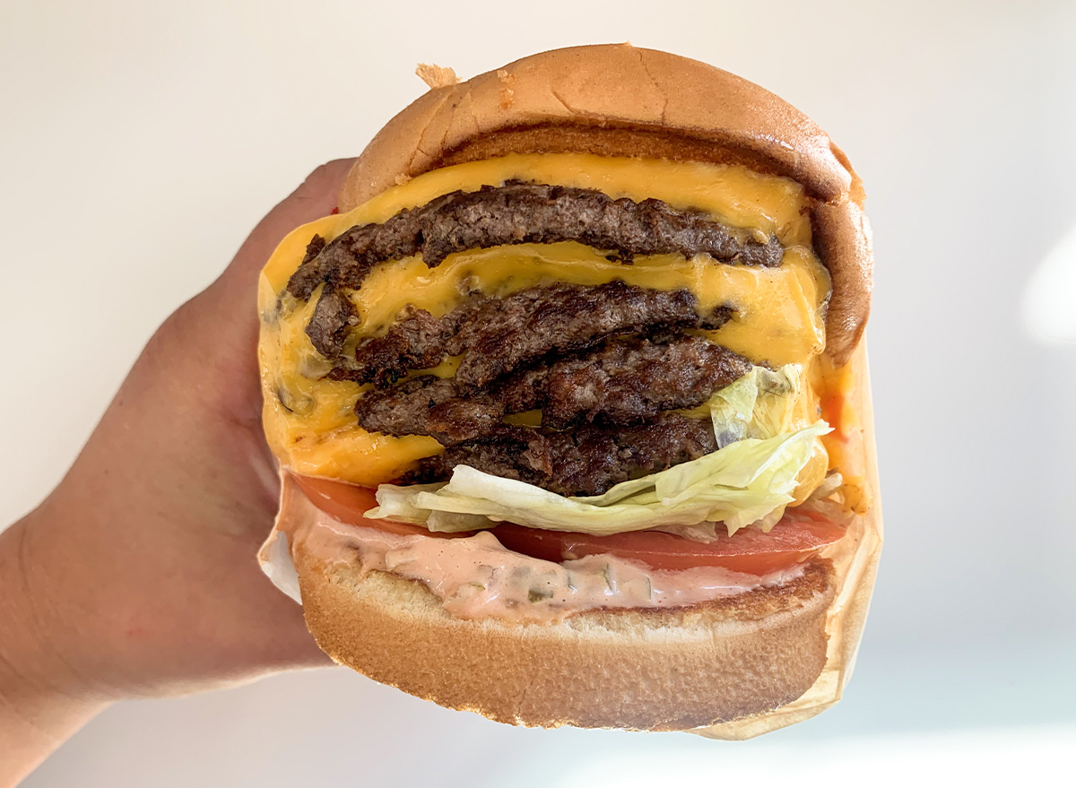 4x4 burger at In-n-Out with four patties and slices of cheese