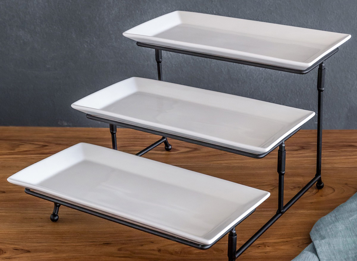 three-tiered white ceramic serving tray from walmart