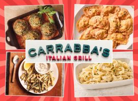 Carrabba's menu items on a red background