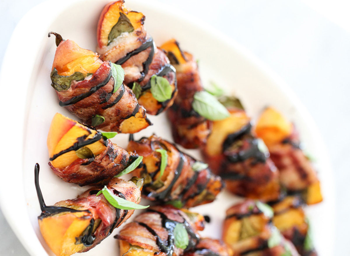 bacon wrapped grilled peaches