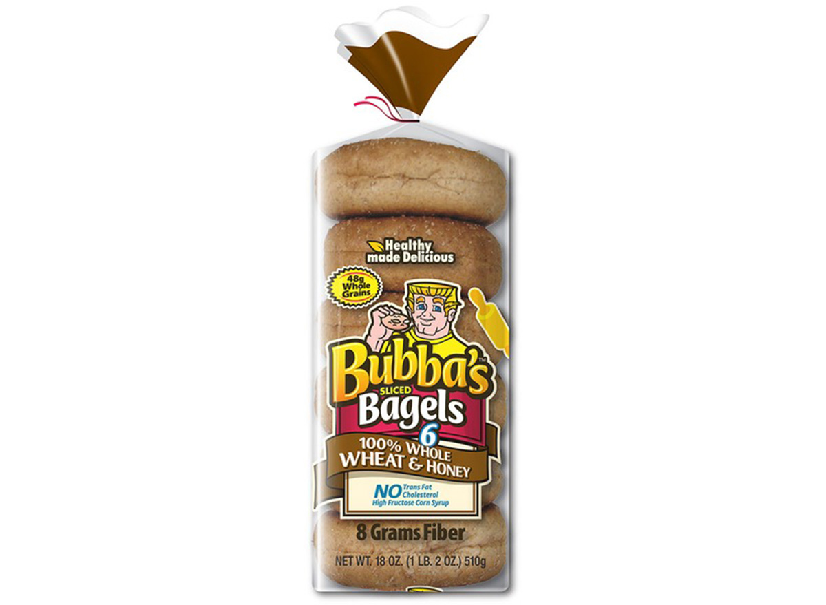 bubbas whole wheat honey bagels in packaging