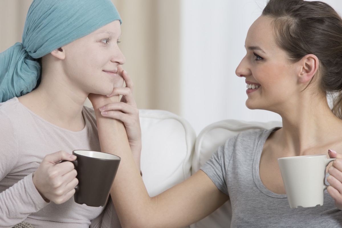 Cancer patient talking friend