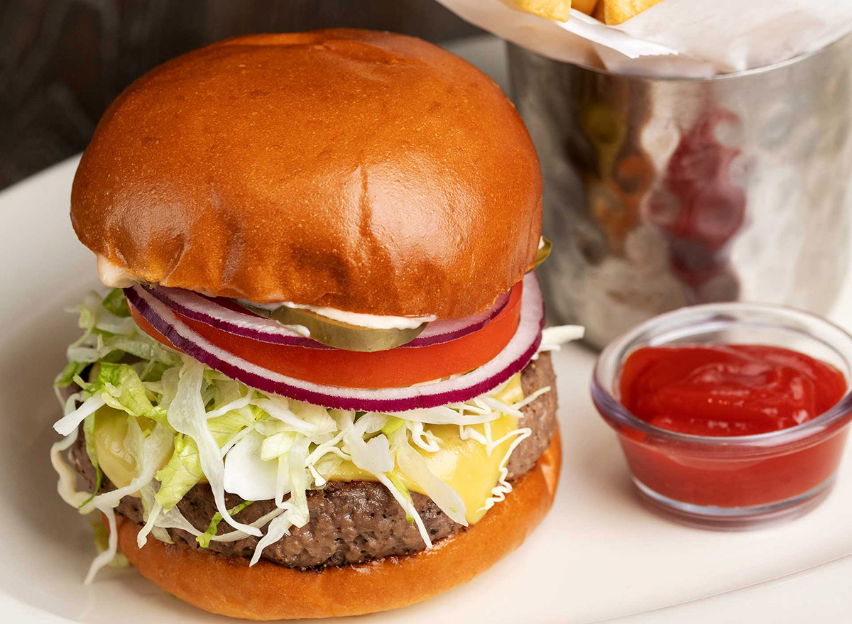 cheesecake factory impossible burger with a side of ketchup