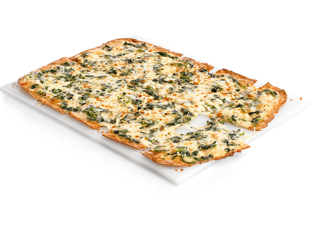 cicis spinach alfredo pizza on white plate