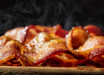 close-up of freshly cooked bacon