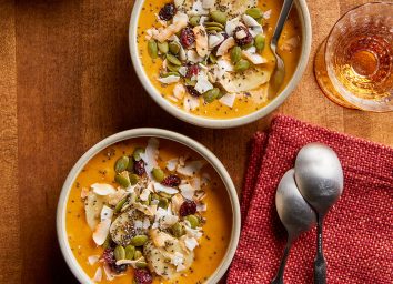 coconut pumpkin smoothie bowls with spoons
