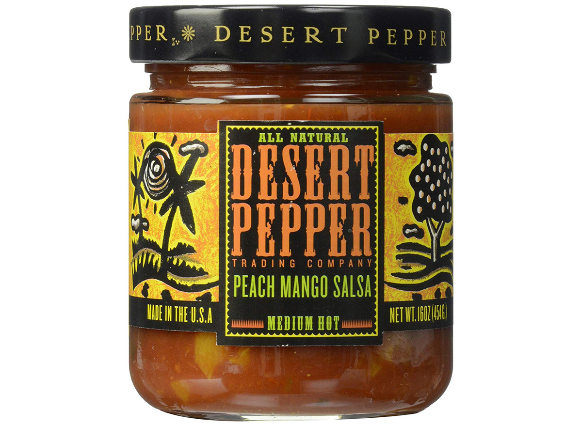 desert pepper peach mango salsa in jar