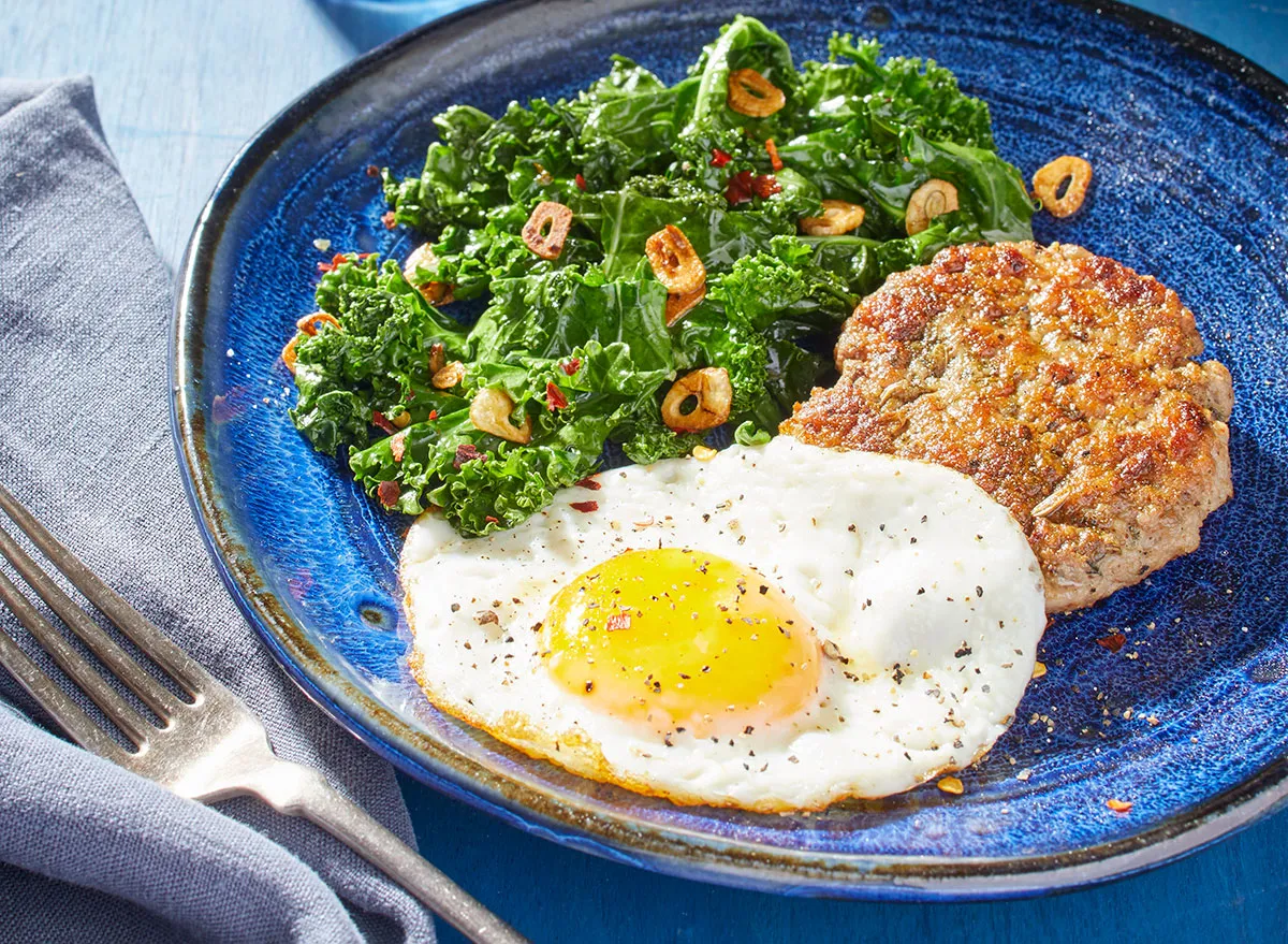 Keto Eggs and Sausage With Sautéed Greens Recipe — Eat This Not That