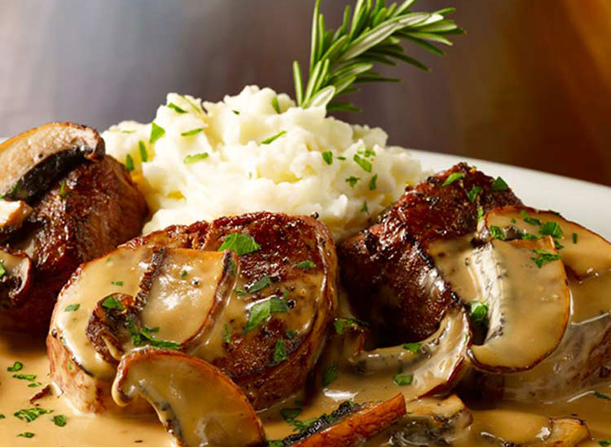 Side of garlic mashed potatoes with medallions at Maggiano's