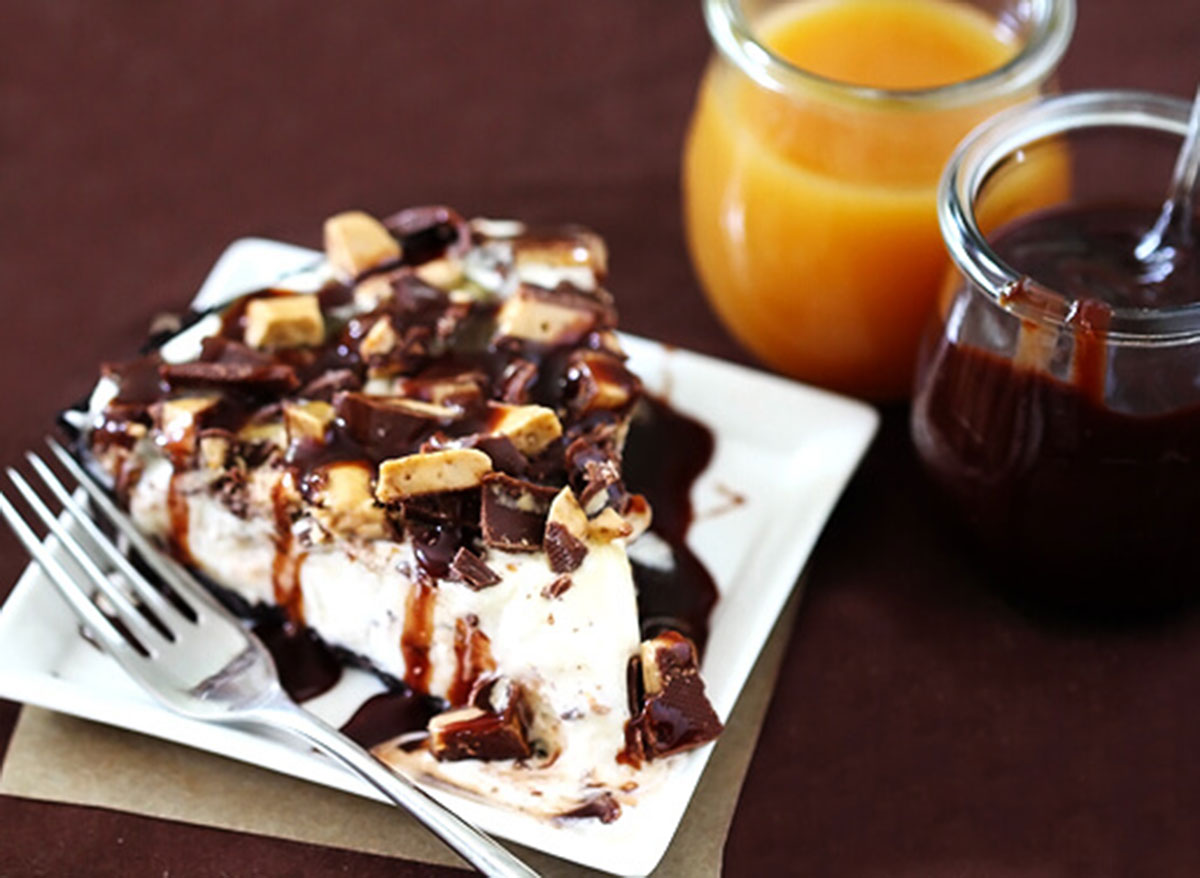 heath bar ice cream pie on plate with fork