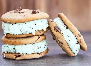 Homemade ice cream sandwiches made with sliced ice cream chunks