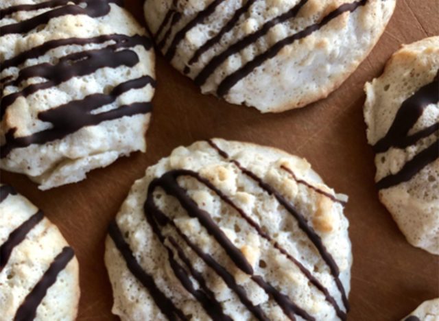keto triple coconut cookies with chocolate drizzle