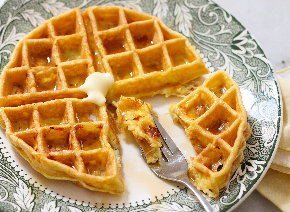 Close up of the keto waffle on a plate