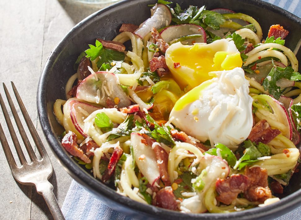 Keto Zucchini Noodles With Bacon Vinaigrette Recipe — Eat This Not That