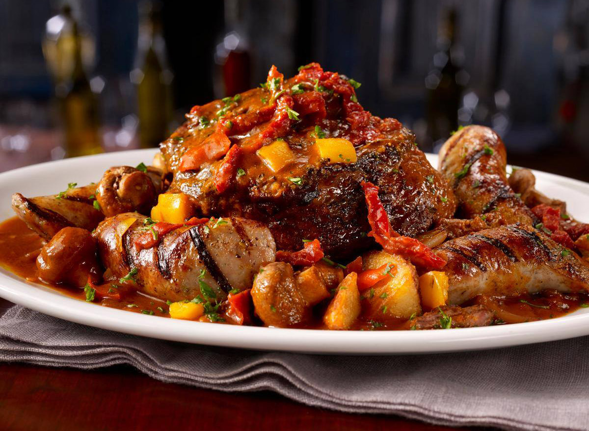 Maggianos braised beef contadina on a white plate