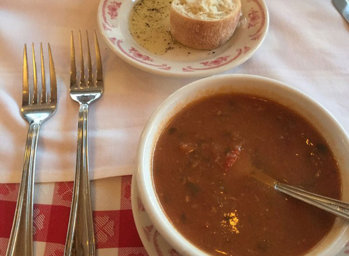 Manhattan clam chowder soup at Maggiano's