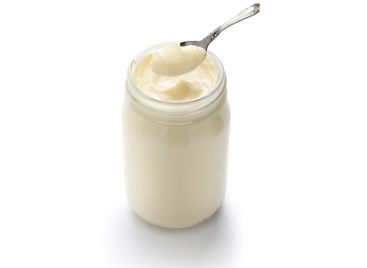 mayonnaise in jar with spoon