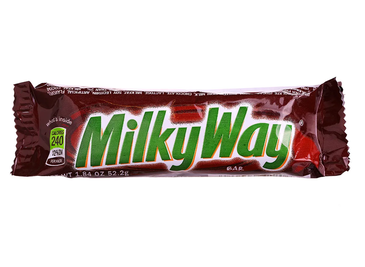 milky way bar wrapped on white background