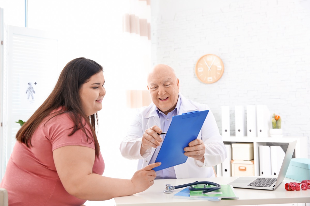 Overweight woman having consultation at doctor's office