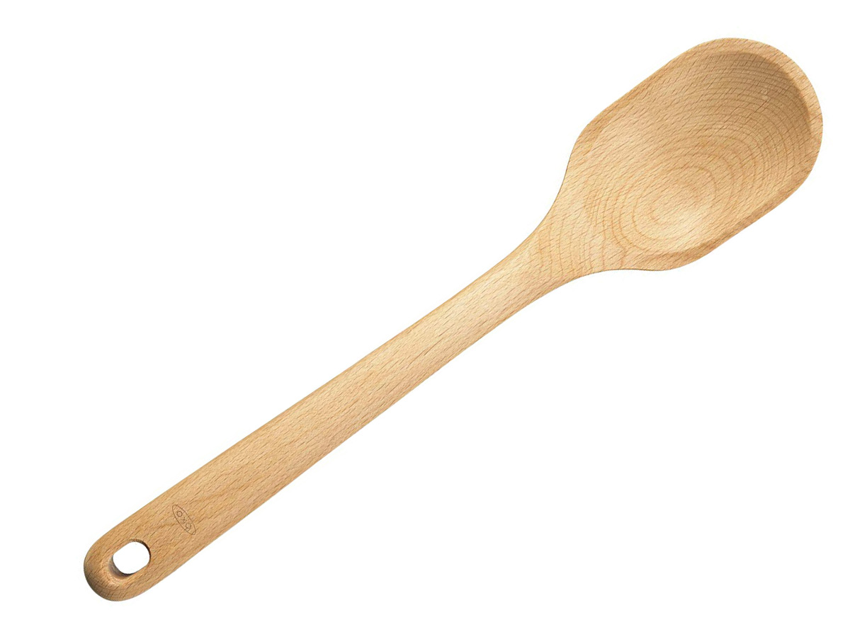 oxo wooden spoon on white background
