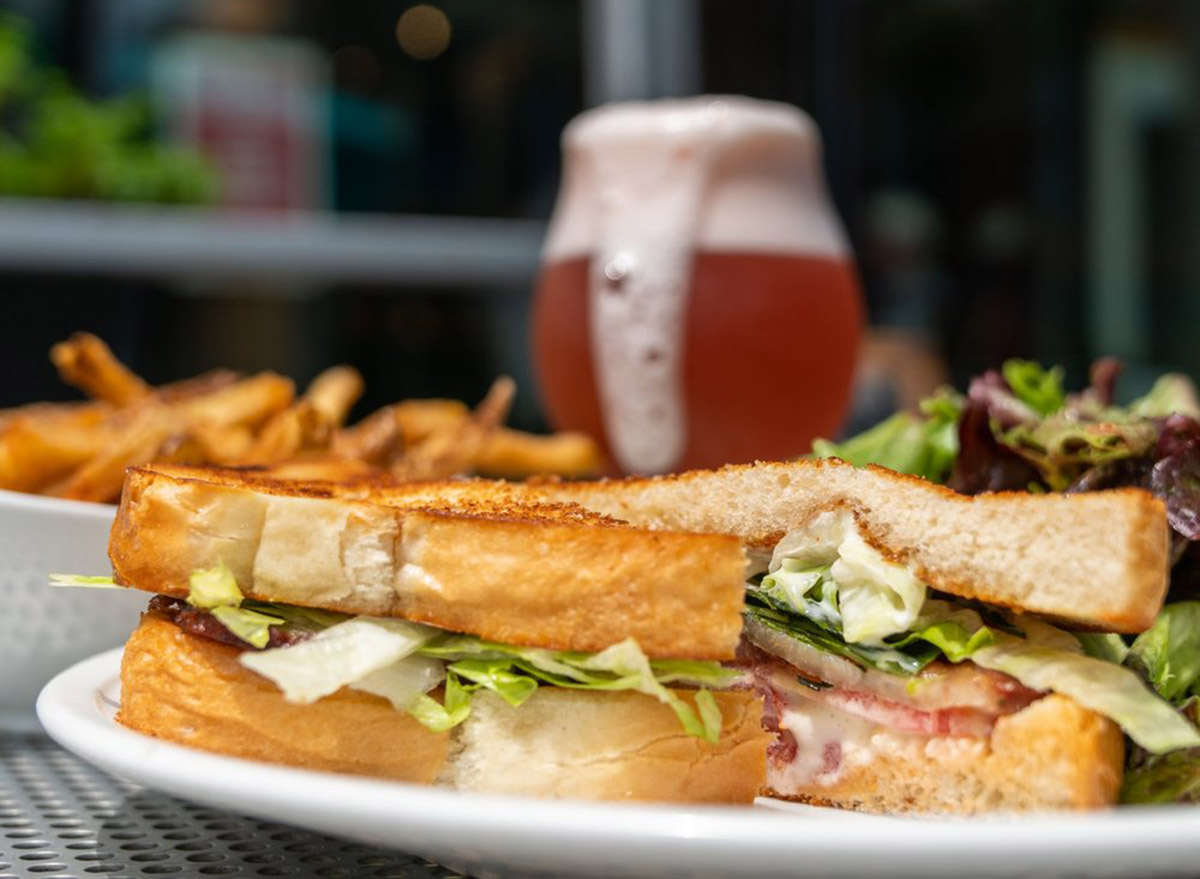 sandwich with thick white toast, lettuce and meat from pullman bar and diner