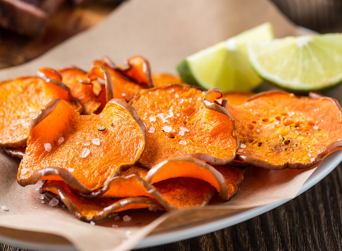 pumpkin chips with lime wedges