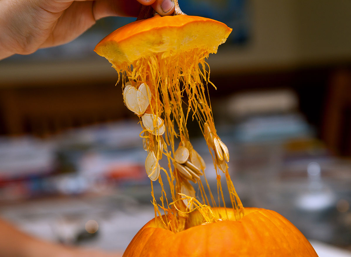 pumpkin seeds scooping