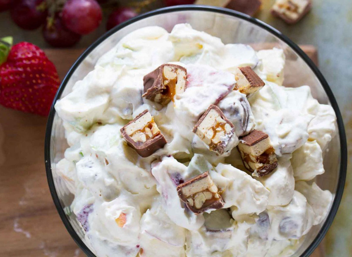 snickers apple salad in bowl