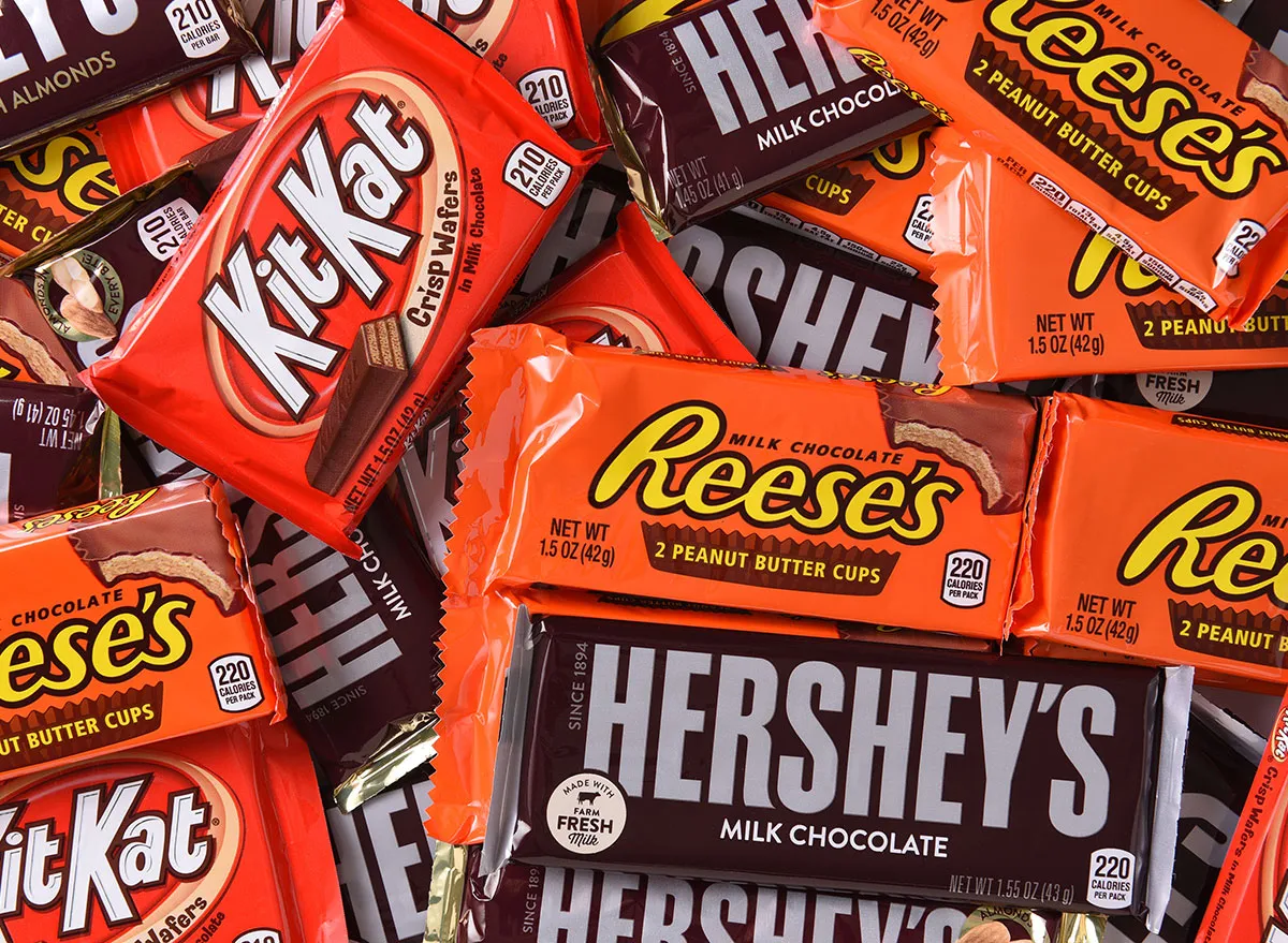 Assorted candy bars on a table