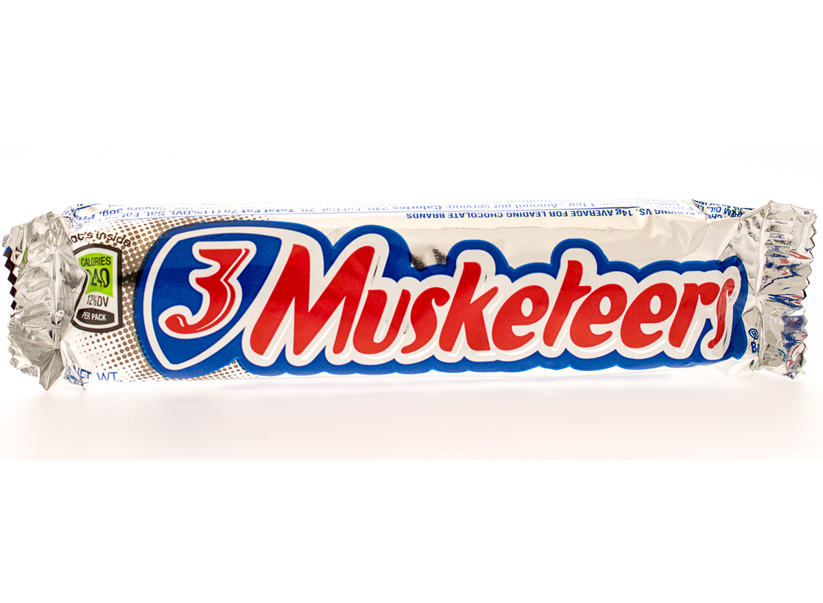 three musketeers bar wrapped on white background
