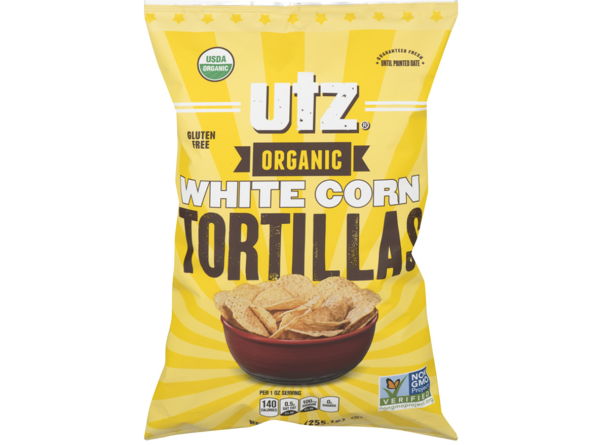 utz organic white corn tortillas in package