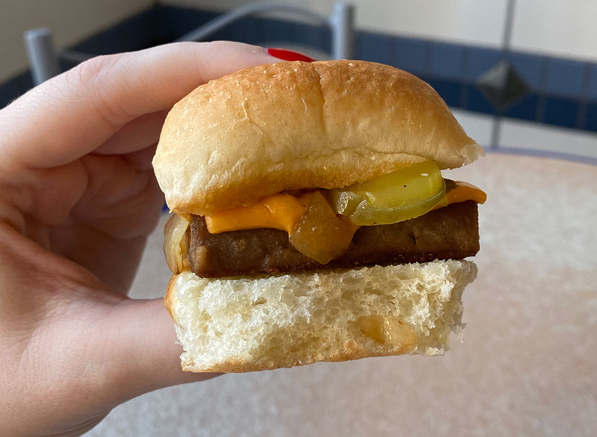 white castle impossible slider in hand