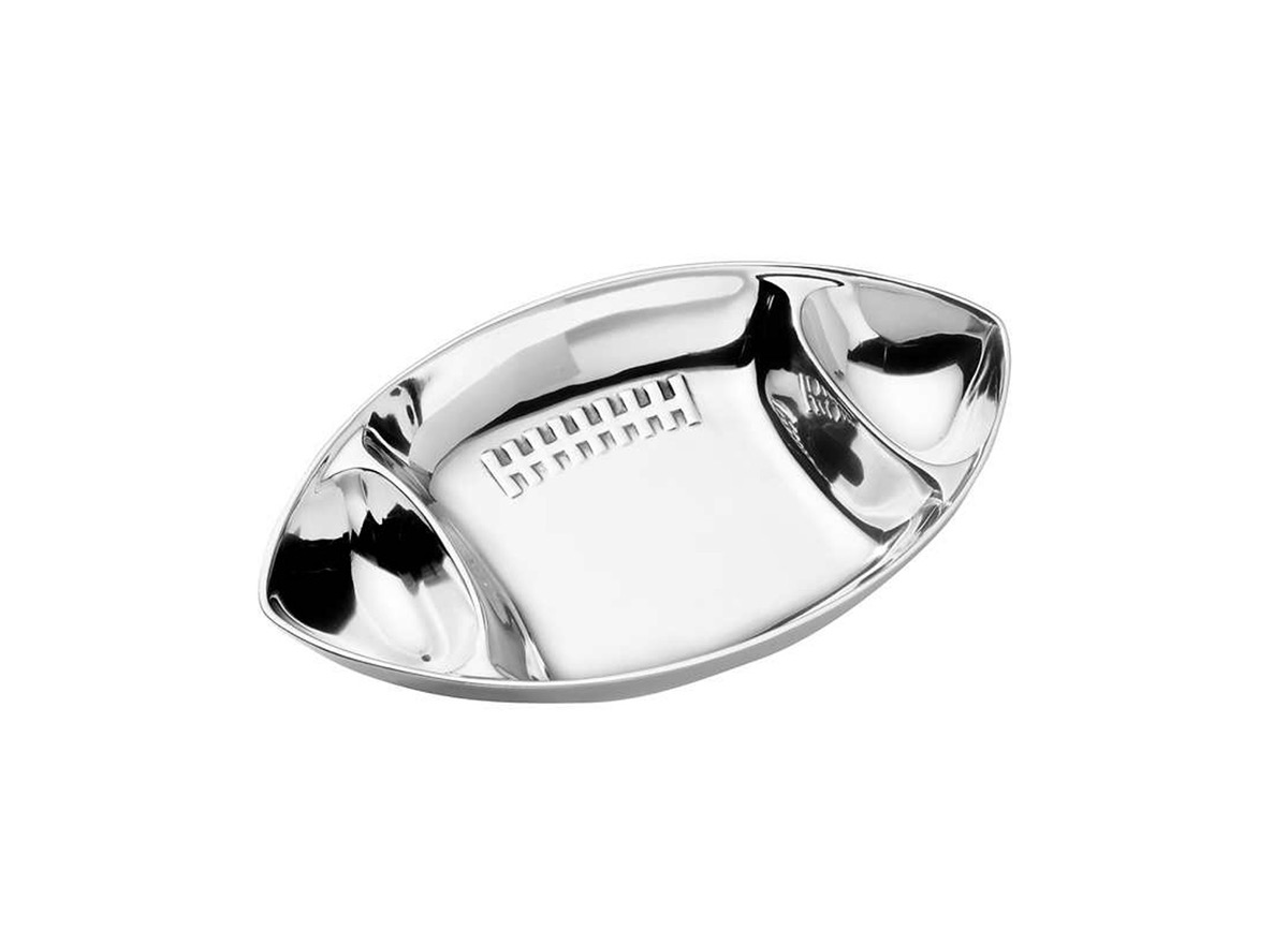 silver football shaped platter