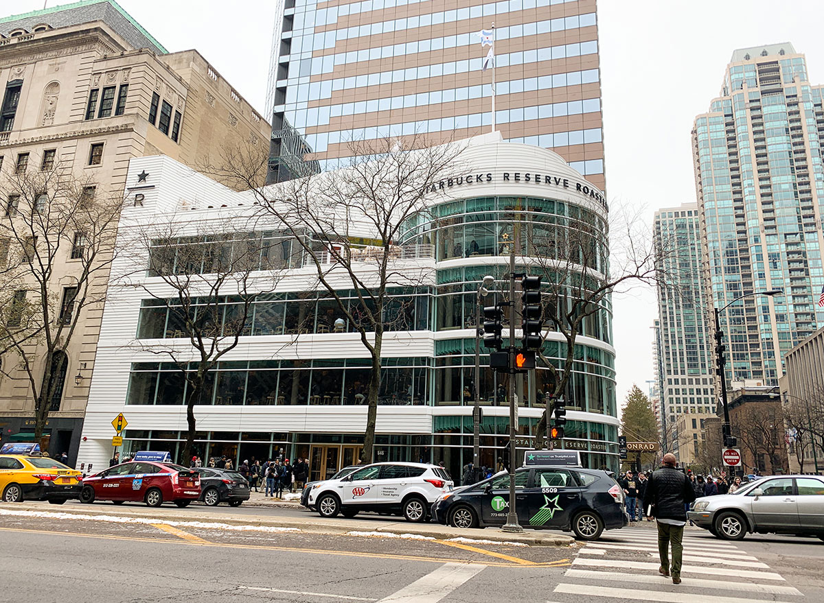 Outside the Chicago Starbucks Roastery on Michigan Avenue