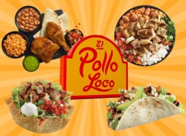 El Pollo Loco menu items on a yellow background
